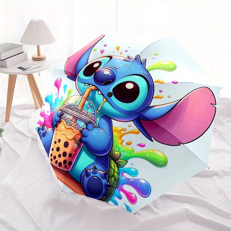 Stitch,Bubble Tea Themed folding umbrella, the best choice for gift giving, 8 ribs, casual, durable, lightweight and portable travel umbrell