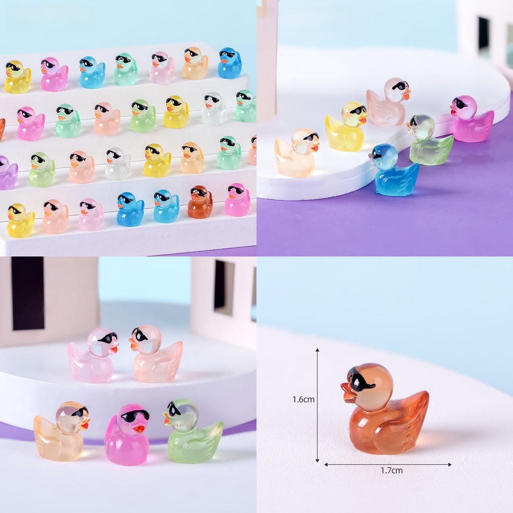 Adorable Resin Miniature Duck Figurine With Glow In The Dark Sunglasses For Garden Decor