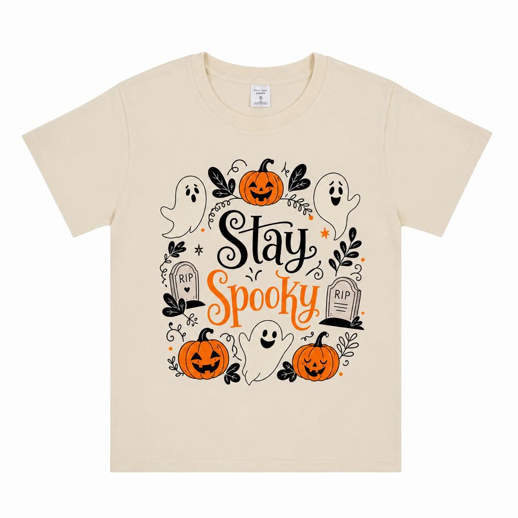 100 Cotton Stay Spooky Halloween Ghost Pumpkin Tombstone Graphic Wounisex Tshirt Crew Neck Short Sleeve Fall Party Daily Top
