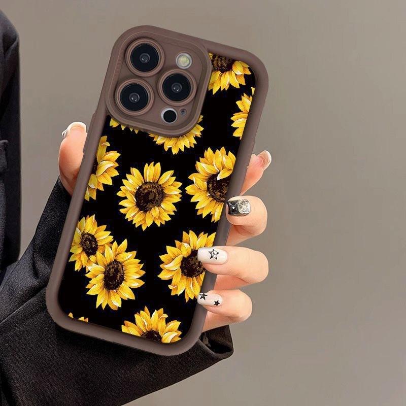 Чехол для телефона iPhone16ProMax с подсолнухом на весь экран 14 Apple 13 матовый 12/15 Премиум 11