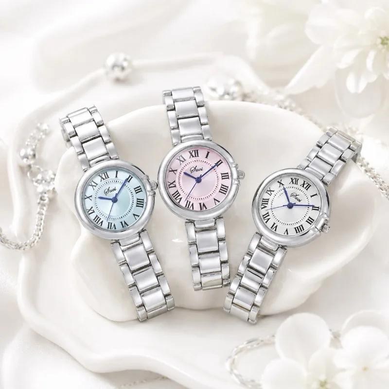 Fashion Women's Quartz Watches Simple Round Roman Dial Stainless Steel Ladies Wristwatch Elegant Dress Woman Watches Reloj Mujer