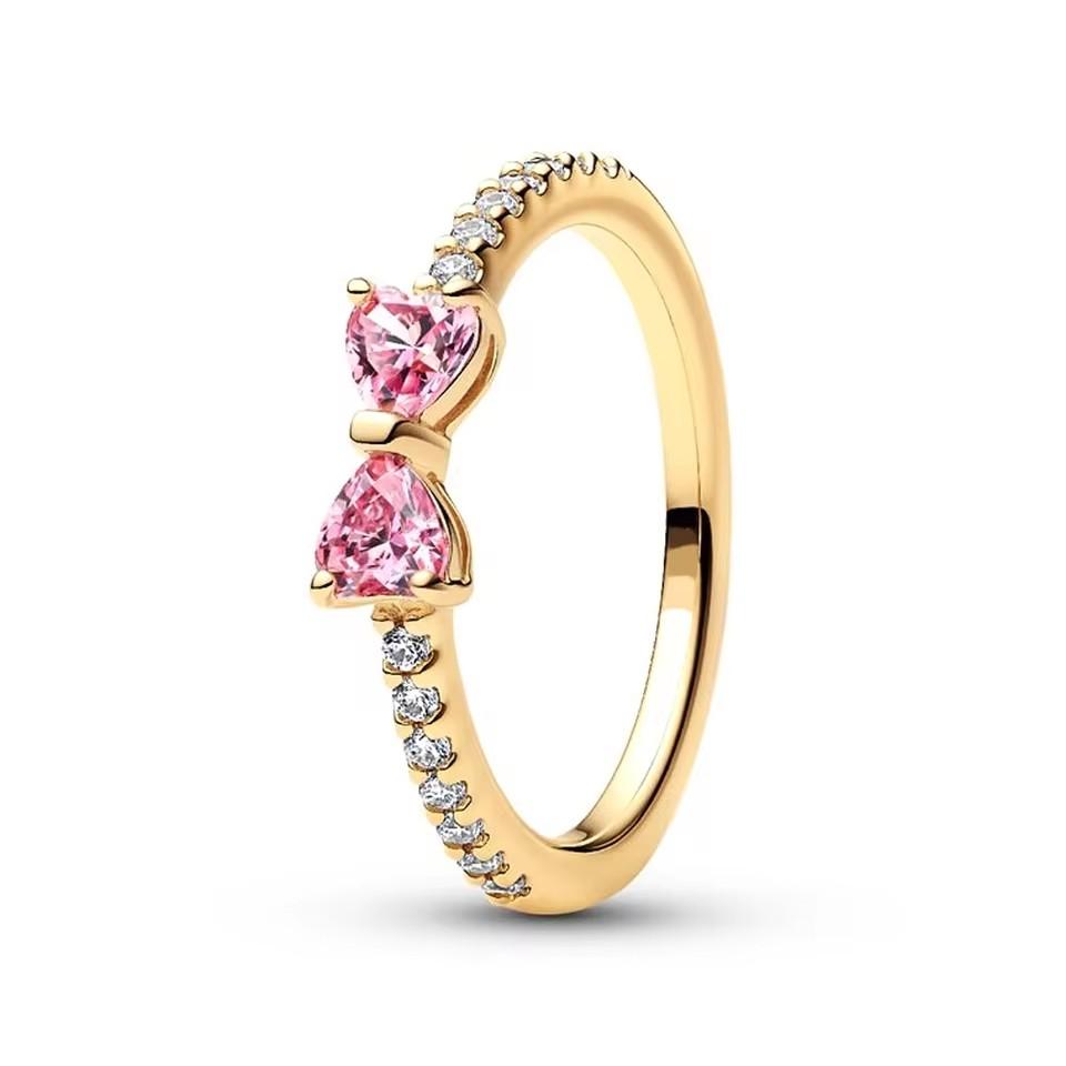 Серебро 925 Красные Розовые Белые Банты Кольцо Для Женщин Украшения Открытый Дизайн Свадебная Вечеринка Модный Подарок