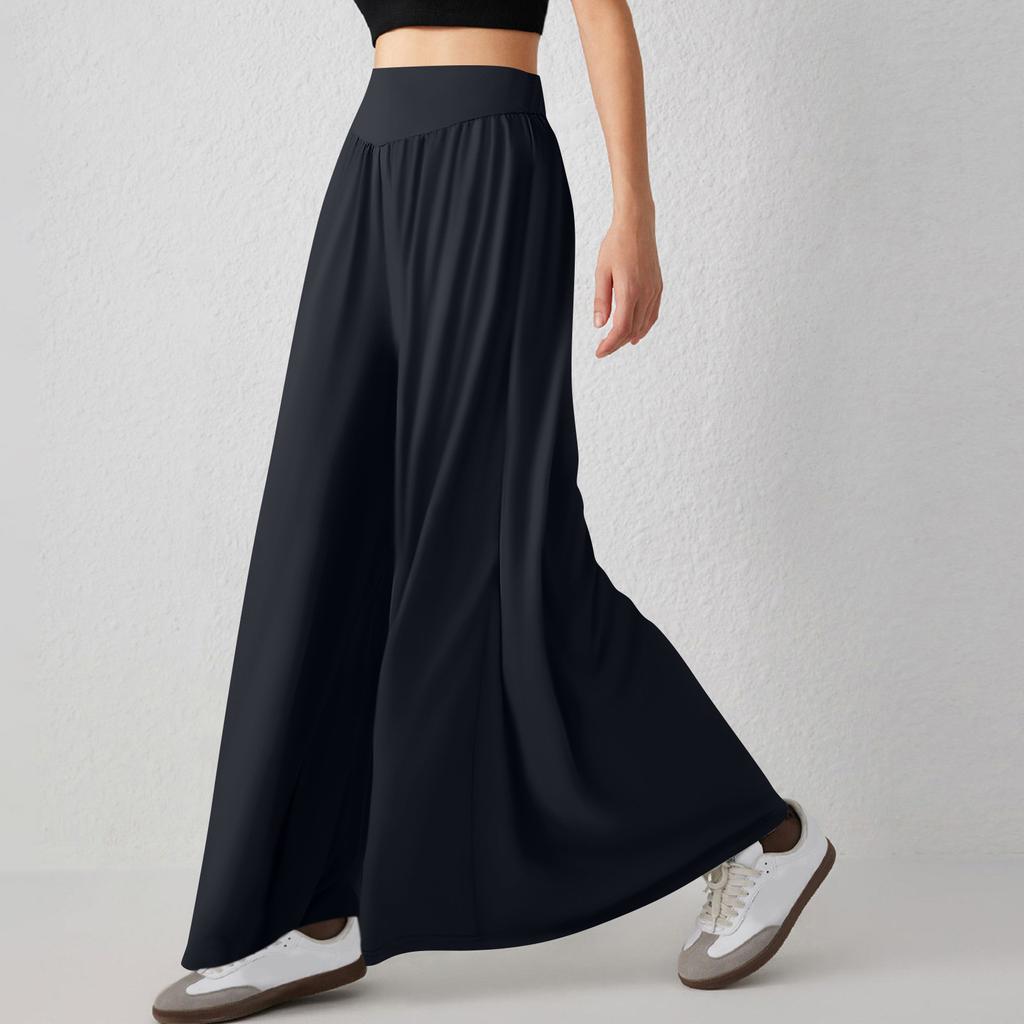 Женские брюки с эластичной талией в минималистском стиле, широкие брюки, повседневные брюки с драпировкой