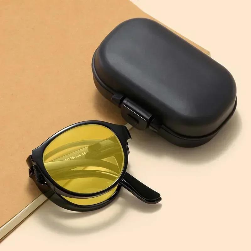 NEW Foldable Night Vision Glasses with Box for Men Women Round Ultralight Light Blocking Eye Protection Eyewear for Driving
