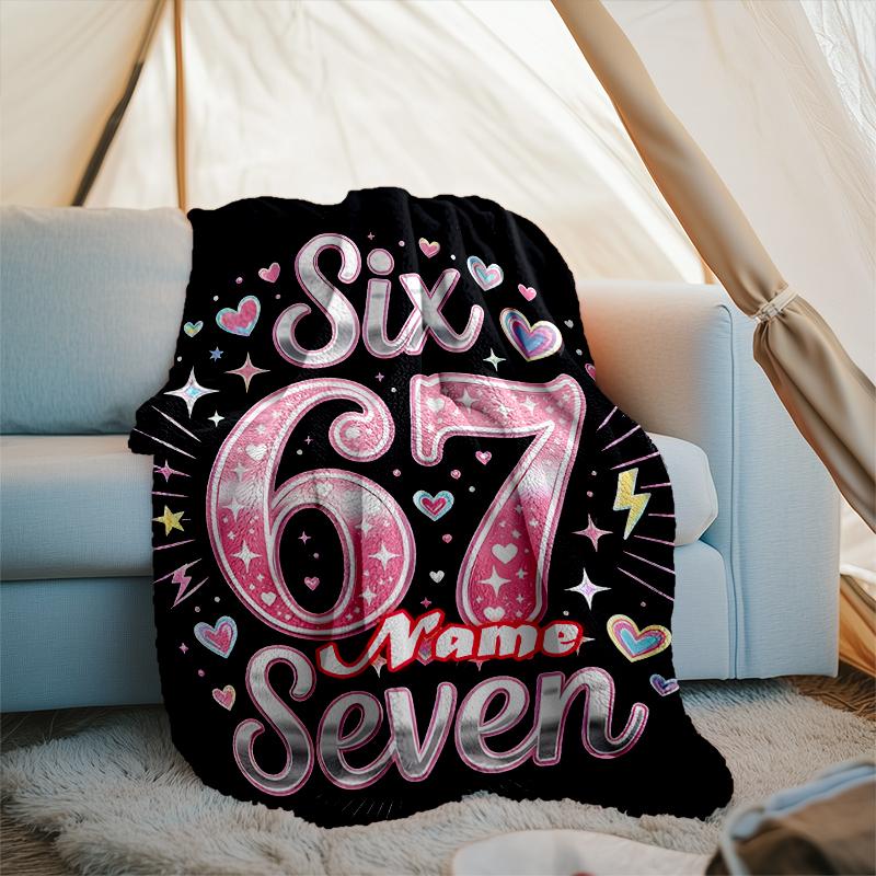 1PC Custom Name "Sixty-Seven Celebration" outdooor Flannel blankets Throw Blanket All-Season Throw Gift Bedspread for Couch, Bed, Camping Holiday Birt