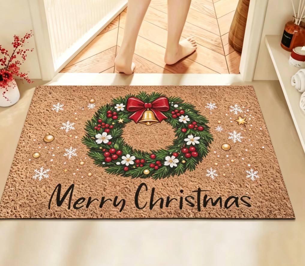 Christmas Gnome Truck Cork Doormat Custom Name Red Gnomes Vintage Car Non Slip Front Door Mat, Merry Christmas Holiday Decor Rug