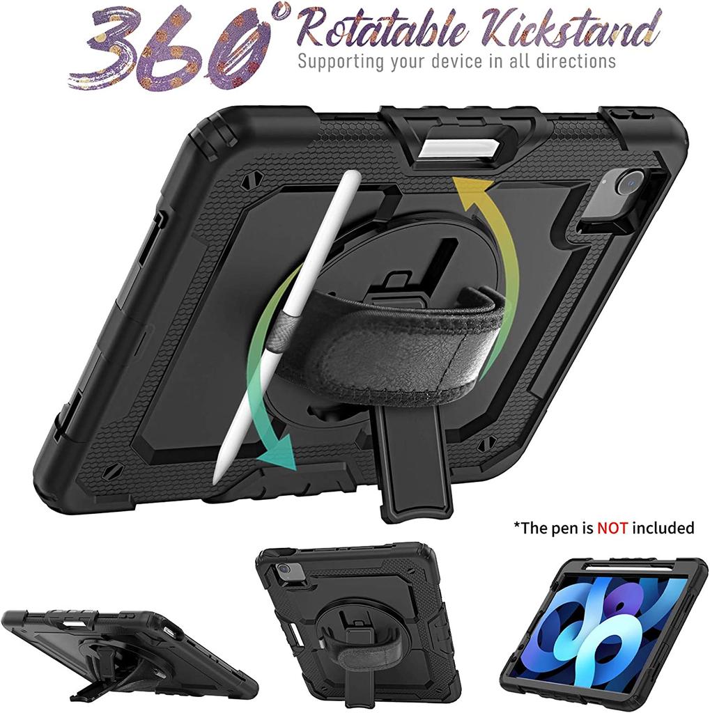 Противоударный чехол с подставкой для iPad Air 4 Air 5 10,9 2022, чехол-держатель для карандашей 10-го поколения + защитная пленка для экрана из ПЭТ + плечевой ремень