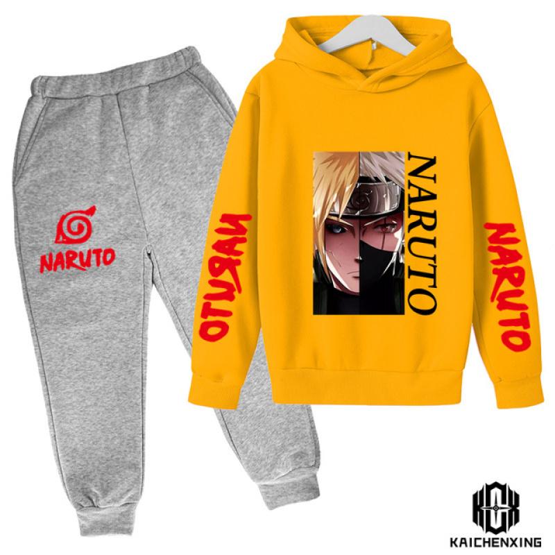 Весенняя повседневная спортивная одежда Наруто для маленьких мальчиков и девочек, детский милый детский топ + штаны, спортивный костюм для мальчиков 4-14 лет