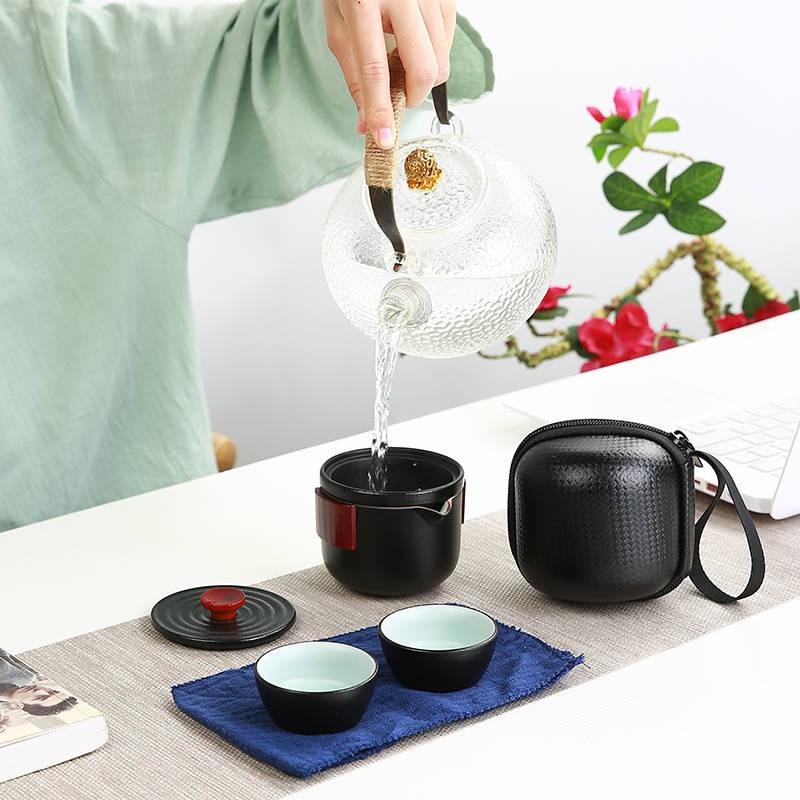 Kung Fu Tea Set One Pot Two Cups Portable Storage Bag Ceramic Teapot