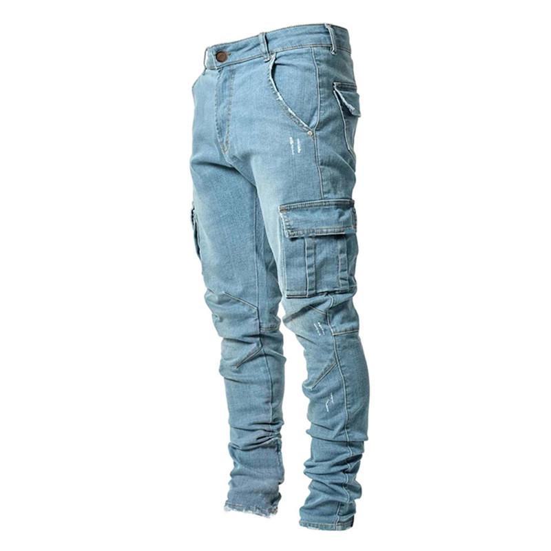 Мужской джинсовый комбинезон в европейском стиле Slim Fit с множеством карманов - повседневные модные эластичные узкие брюки