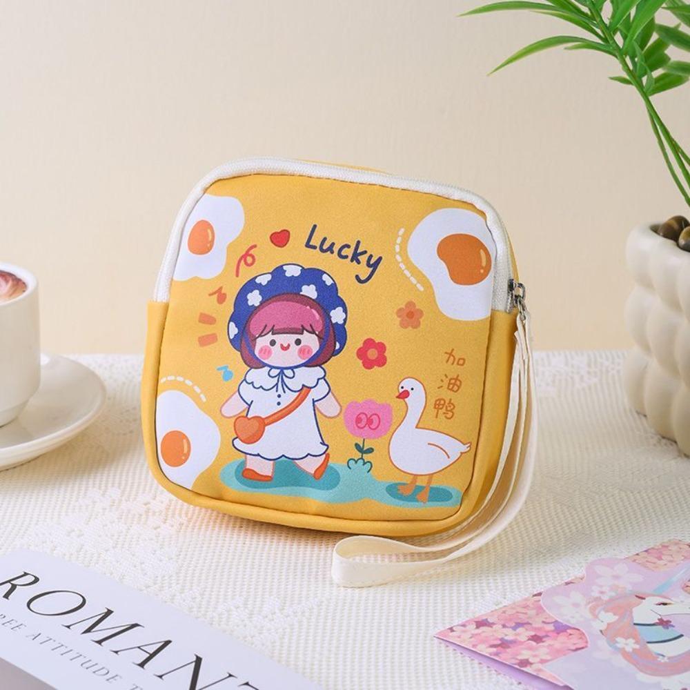 Zipper Sanitary Pad Pouch Cartoon Girls Mini Cosmetic Bags for Lipstick Key Earphone Data Cables