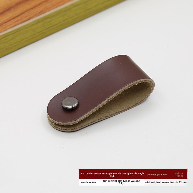 Кожаная ручка для дверцы шкафа и ящика, одно отверстие, вставки из чистой меди
