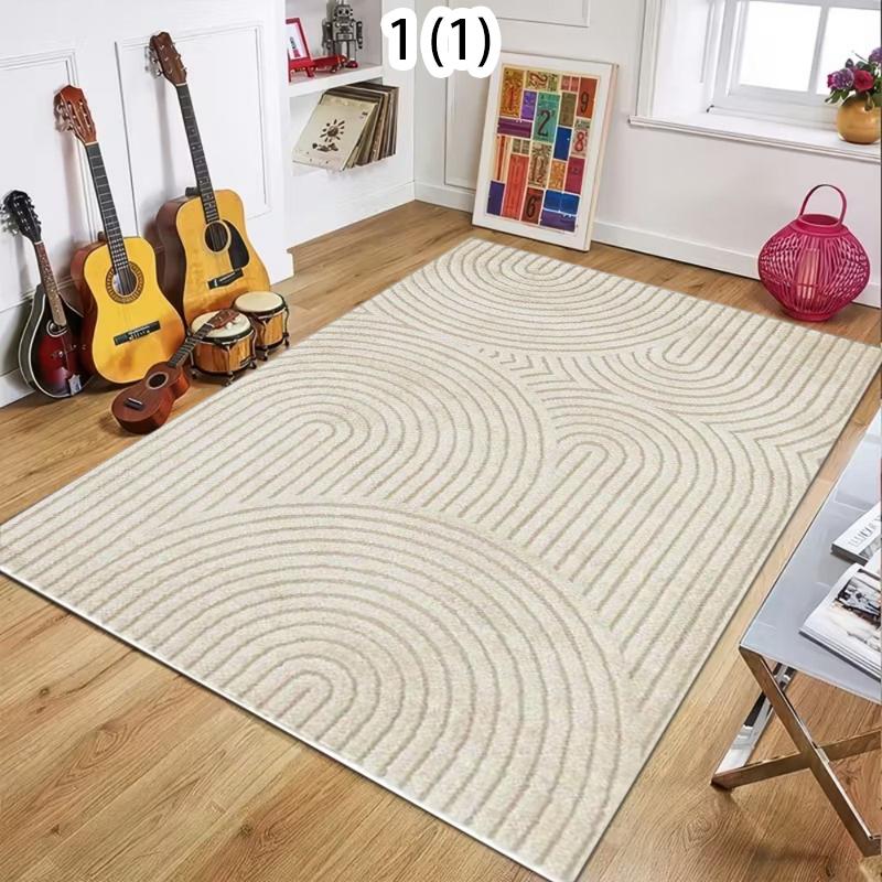 Rectangular Area Rug with Minimalist Arch Line Geometric Patterns in Soft Muted Tones for Living Room Bedroom Entryway