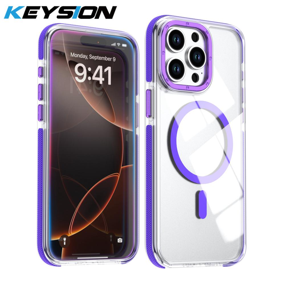 KEYSION Прозрачный магнитный чехол для MagSafe для iPhone 14 15 Pro Max Беспроводная зарядка Ударопрочный чехол для телефона для iPhone 14 15 Plus