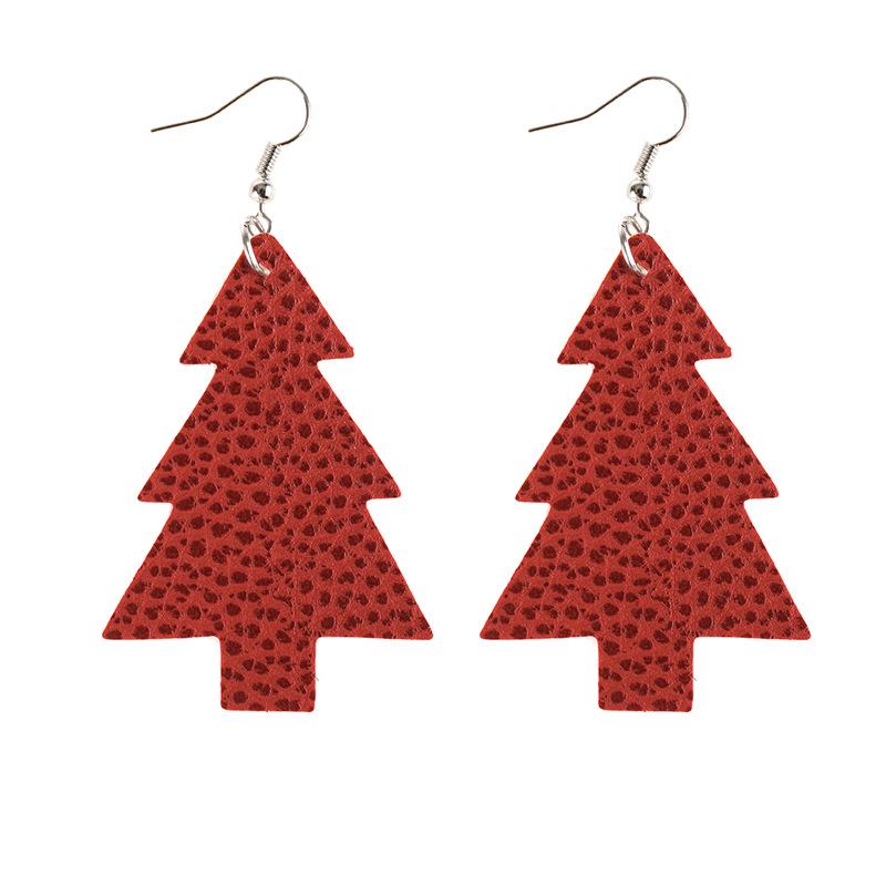 Cross-border Christmas Tree Double-sided PU Leather Teardrop Earrings