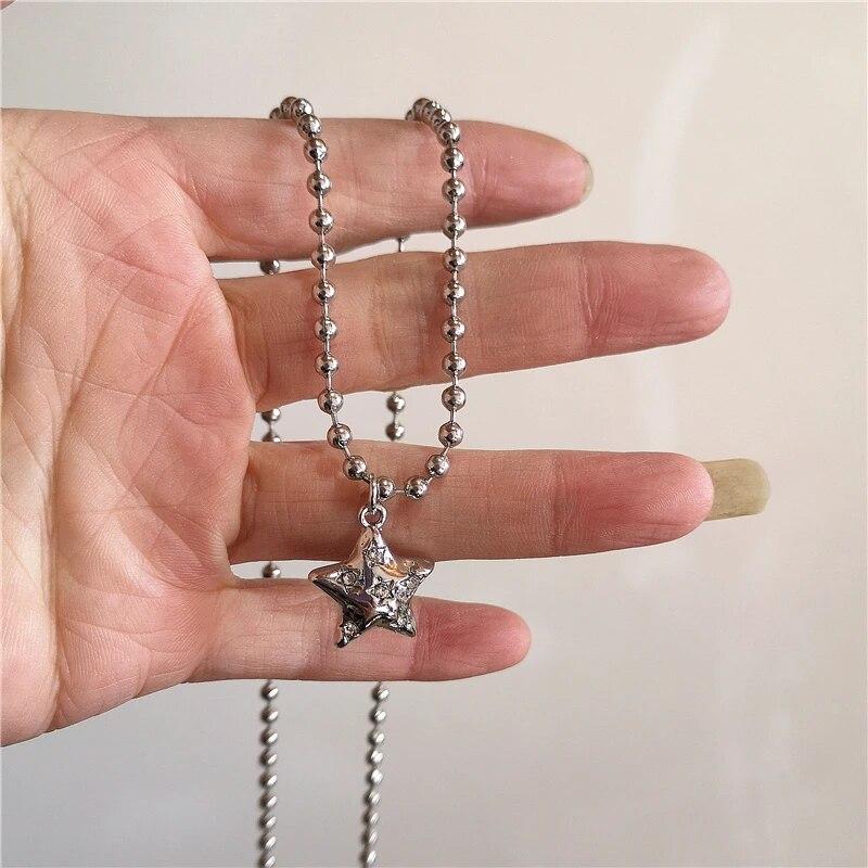 Kpop винтажное ожерелье в стиле панк серебряного цвета со звездой, ожерелье из бисера для мужчин и женщин, уличный хип-хоп, эстетические ювелирные изделия в стиле гранж, аксессуары Y2K