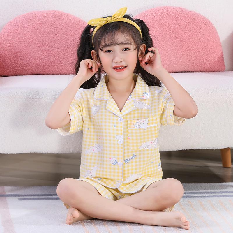 Пижамные комплекты Cross-border Summer Cloud Cotton Cartoon для девочек — топы с короткими рукавами и шорты для детей среднего и старшего возраста.