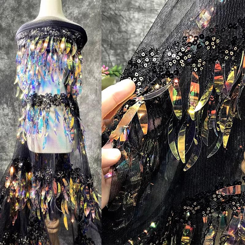 50*130 см градиентный цвет иллюзия пайетки кисточки ткань для свадебного платья модная дизайнерская ткань для самостоятельного шитья материал