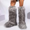 Cross-border Y2k Imitation Raccoon Fur Boots Long Tube Winter Ladies Winter Imitation Fur Fox Snow Boots Tall Boots