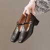 Retro Thick Heel Mary Jane Shoes Women's 2025 Autumn New One-word with Square Head Single Shoes with Skirt Low Heel Grandma Shoes
