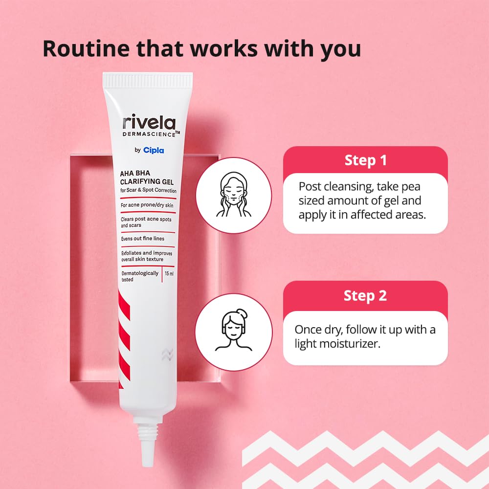 Rivela Dermascience AHA BHA Гель для коррекции рубцов и пятен от Cipla 15 мл Упаковка 1 шт Для кожи, склонной к акне