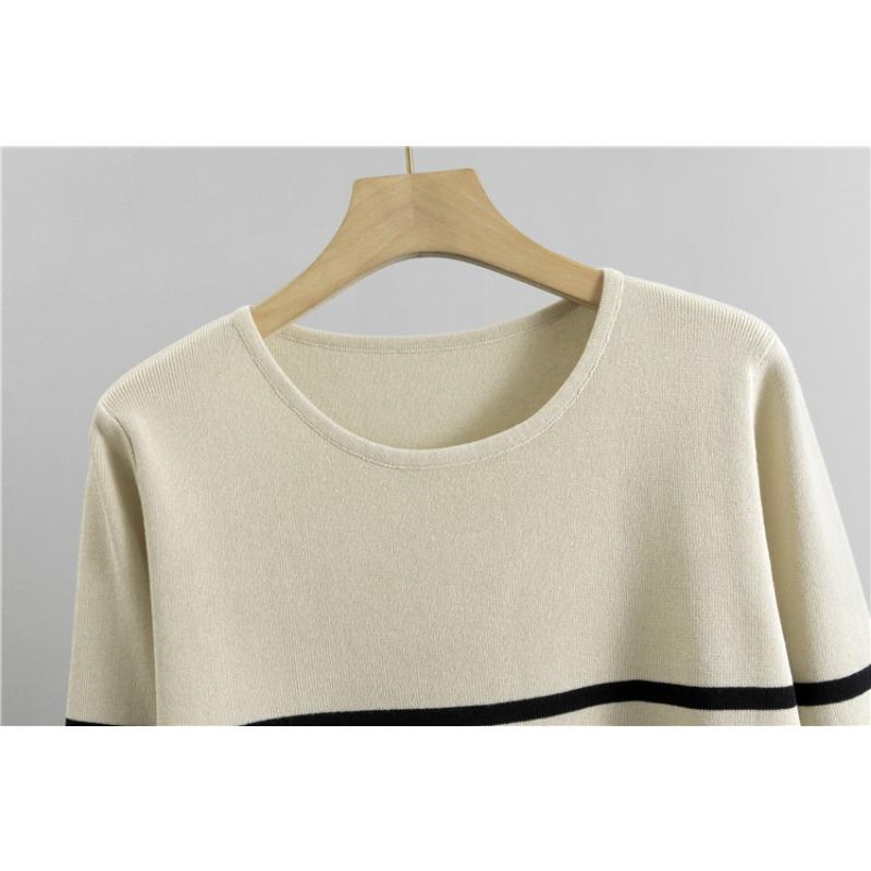 Осенний женский брючный костюм больших размеров, повседневный модный костюм, шикарный трикотажный топ в полоску, широкие брюки