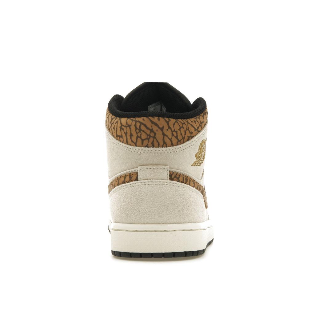 Air Jordan 1 Mid SE Brown Elephant Men Sneakers Light-Orewood-Brown Metallic-Gold White DZ4129-102
