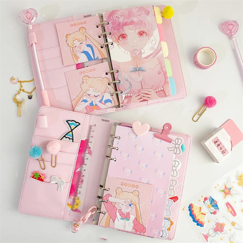 A6 Cute Binder Girl Heart Pendant Hand Ledger Gift Pack Luxury Set DIY Binder Notebook Diary Agenda Planner Paper Stationery