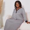 Spring Autumn Plus Size XL-5XL Gray Stripe Printed Long Sleeve Women Nightgown Sexy V Neck Oversized Sleepwear Female Nightwear Homwear Clothing