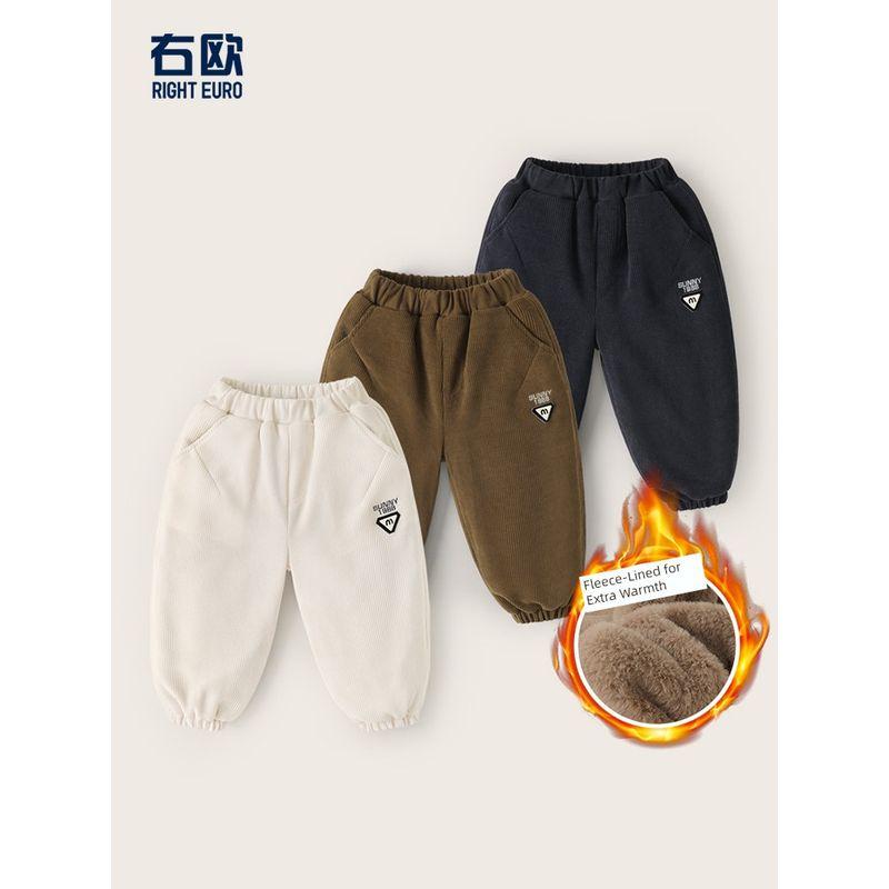 European Style Boys' Fleece-Lined Thickened Casual Sweatpants, Double-Layer Thickened Baby Autumn and Winter Cotton Pants, Warm Children's Clothing