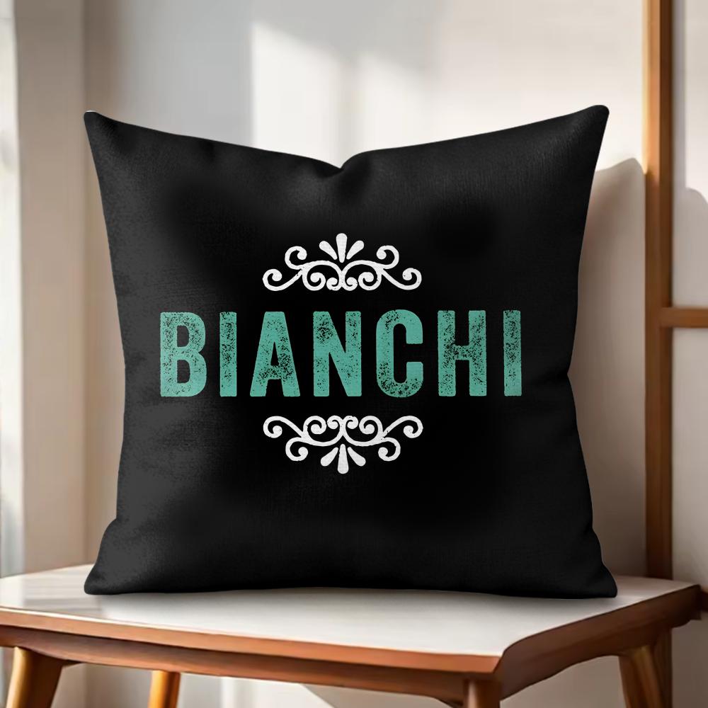 Luxury B-Bianchi Logo Cushion Cover Natural Linen Organic Fabric Double-Sided Printing Couch Pillow Covers Home Decor