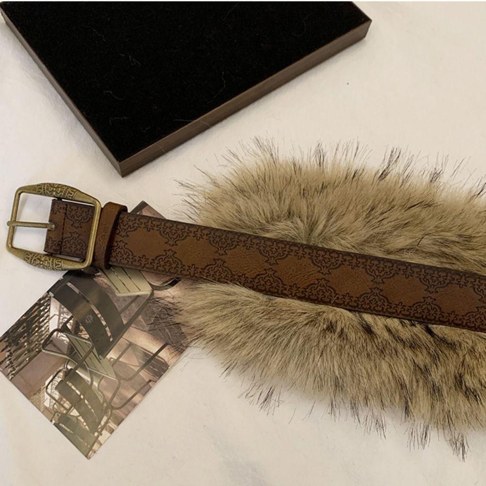 ПУ Кожа Кожа Мех Ремень Клепки Y2K Пояс Винтажный Плюшевый Ремень Женский/Девочки