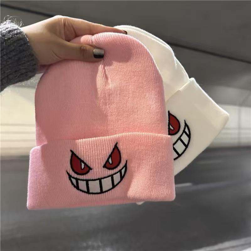 Cartoon Big Mouth Red Eyes Bag Head Hat Autumn and Winter New Embroidered Wool Knitted Hat Cover To Keep Warm