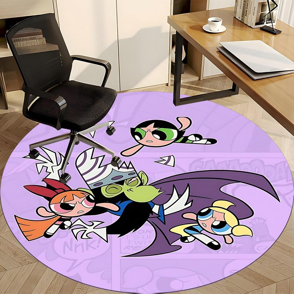 1pc Powerpuff Girls Battle Office Round Area Rug, Indoor Mat Suitable For Office,Bedroom Living Room Home Decor, Room Deco a0926154