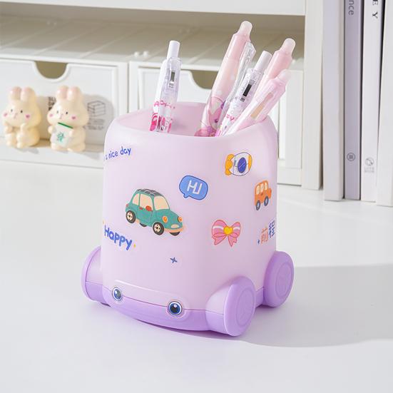 Desk Pen Holder Cartoon Vehicle Shape Pencil Holder Multi-functional Desktop Makeup Brush Organizer for Home School Office