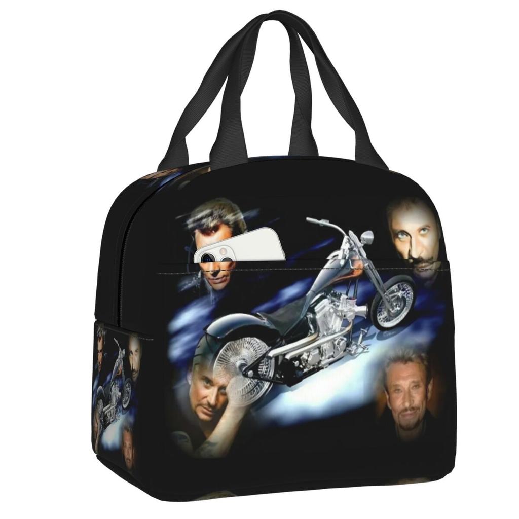 Custom Johnny Hallyday French Rock Singer Insulated Lunch Bag for Outdoor Picnic Resuable Cooler Thermal Bento Box Women Kids
