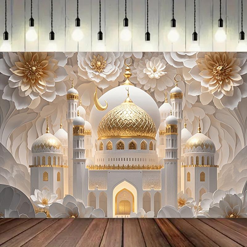 Mosque Theme Ramadan Eid Mubarak Decoration Backdrop Banner Family Room Photo Background Party Decors Moon Star Background Eid Al Adha