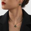 Новые серьги-четырехлистники зеленого цвета, комплект с ожерельем, нишевый темперамент, продвинутый универсальный дизайн