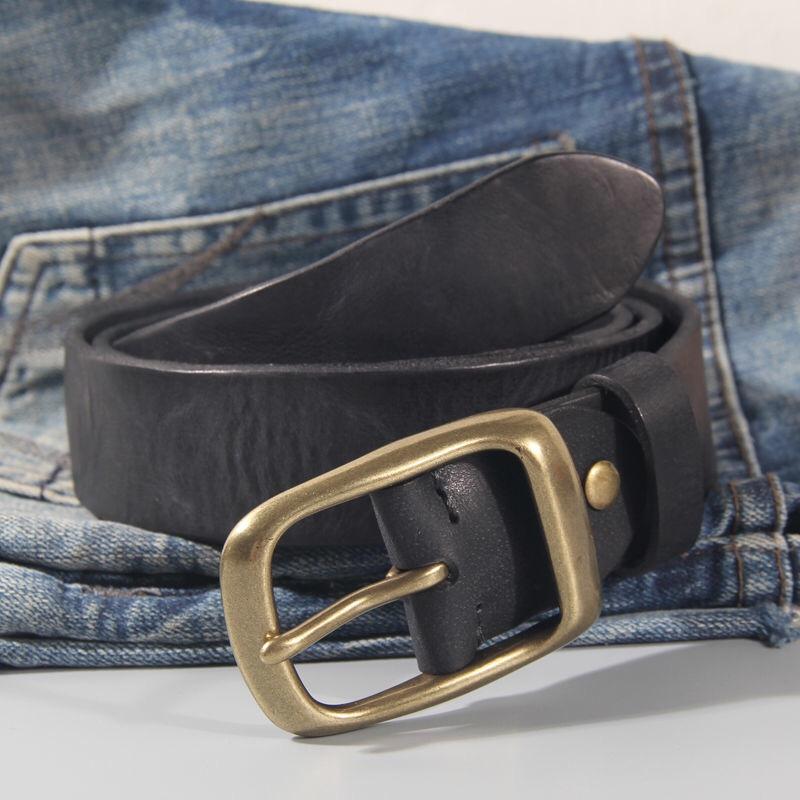 100% Cowhide New Fashion Leather Retro Handmade Copper Buckle Men's Belt Luxury Belt Genuine Leather Belt Jeans Wide Men's Belt