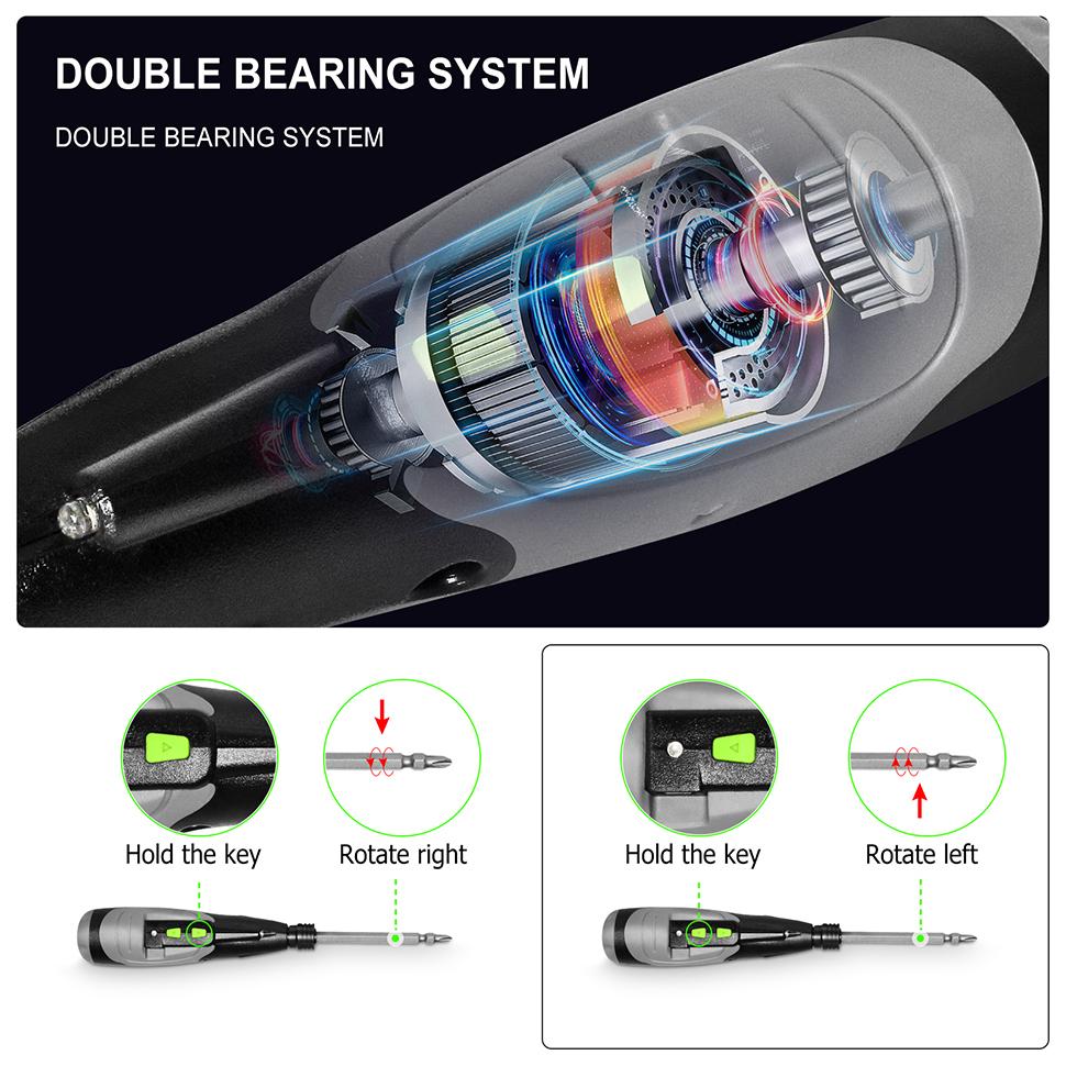 ZOKOUN 3.6V Electric Screwdriver Handheld Tool with Quick Release Dual Head Screwdriver LED Light USB Charging Handheld Cordless