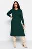 Women's Style Plus Size Dress Emerald Green Crew Neck Midi Knitwear Dress