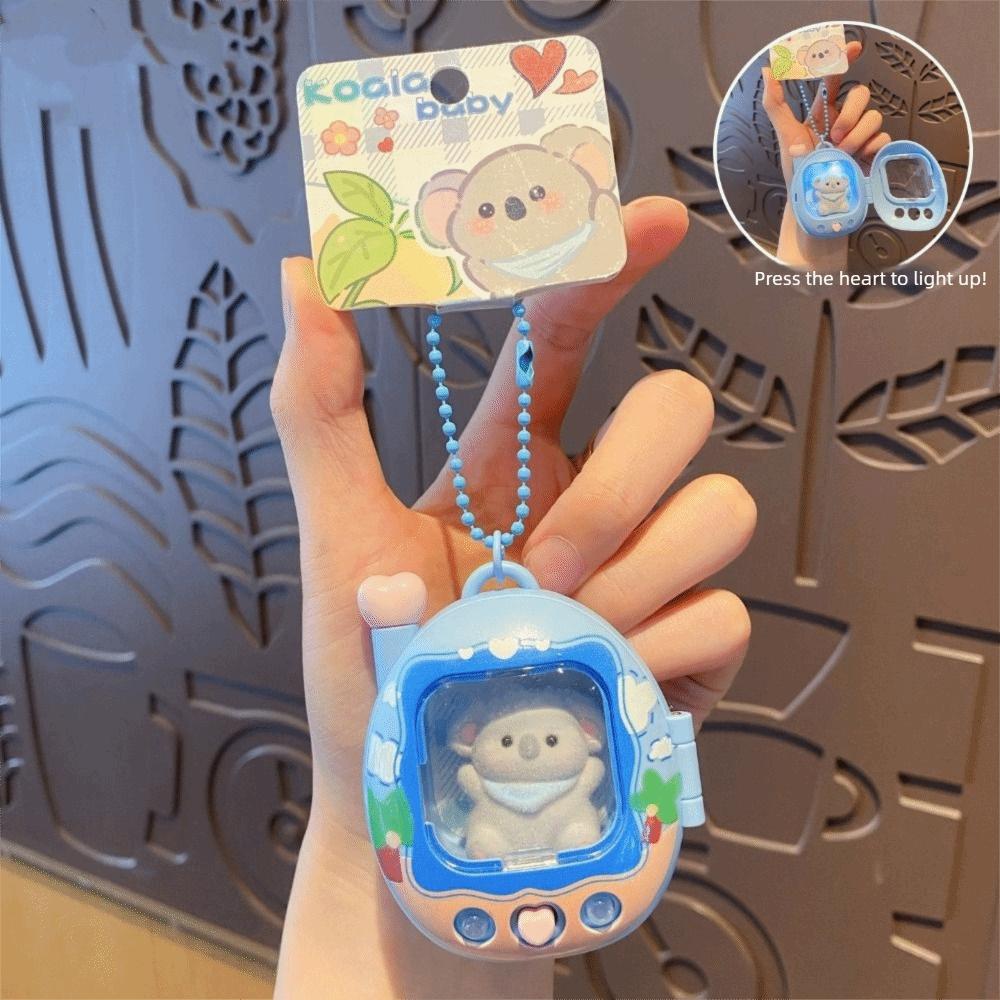 Press Flash Cat Dog Keychain Cute Mini Animals Doll Keyring Kids Toy Light Up Pendant Bag Pendant
