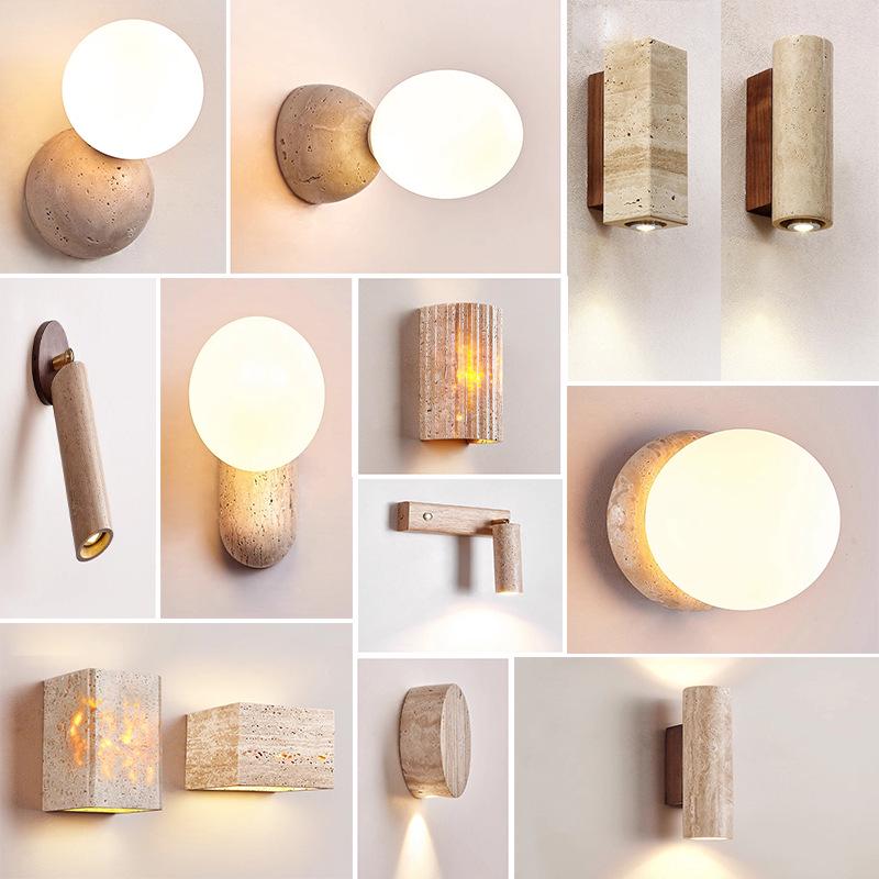 Желтый травертиновый настенный светильник в стиле ваби-саби для спальни, внутреннего двора или балкона - Водонепроницаемый уличный светильник.