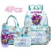 4Pcs/set New Cartoon K-Pop Printed Large Capacity Backpack Handbag Pencil Case with 750Ml Water Bottler for Teenager Boy Girl Schoolbag Bookbag