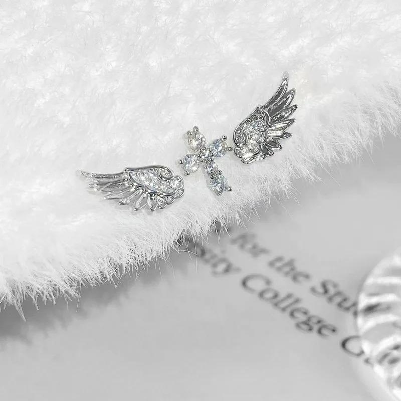 Набор из 3 шт. Блестящие серьги-гвоздики с крыльями ангела для женщин, винтажные, для пары, креативные, роскошные, с кристаллами, геометрические, personality, серьги-кресты