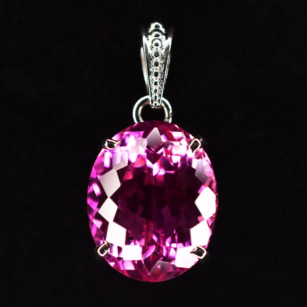 Natural Pink Sapphire 30 Ct Oval 925 Sterling Silver Pendant For Gift