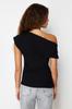 Women's Fashion New Blouse Black Boat Neck Fitted Woven Blouse