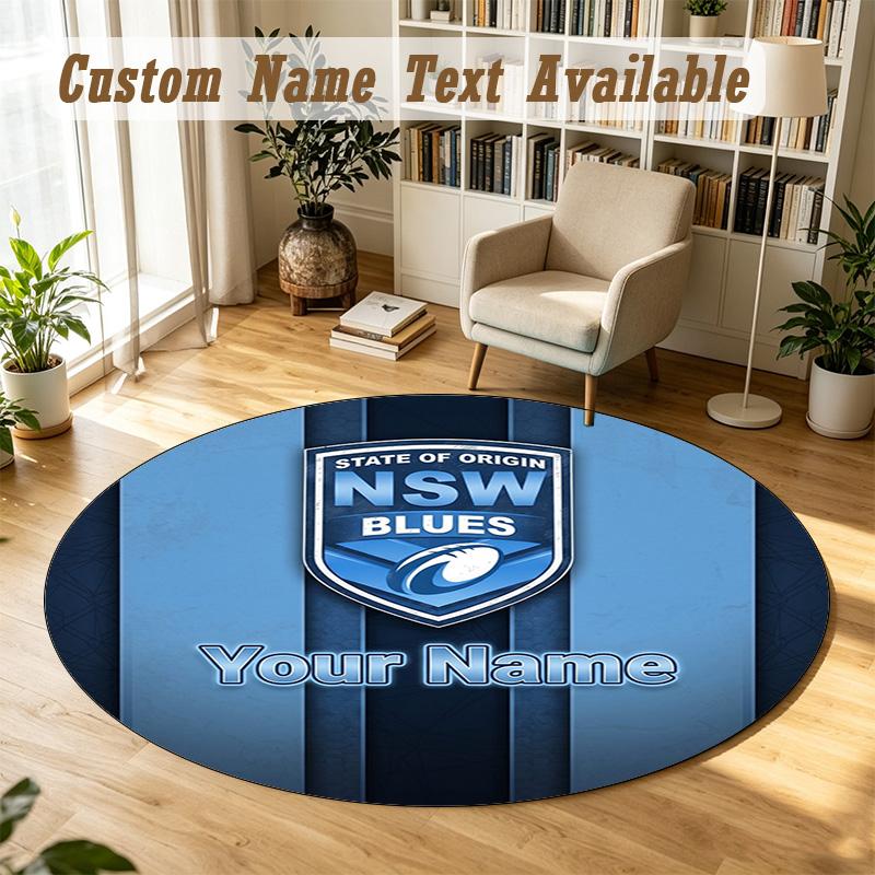 Round Rug Custom NameNSW Blues logo Pattern Non Slip Carpet Home Floor Decor