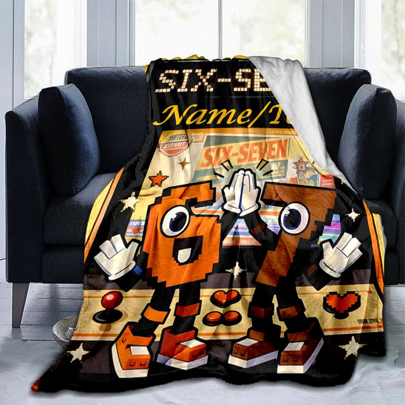1PC Custom Name "Six-Seven Arcade Fun" outdooor Flannel blankets Throw Blanket All-Season Throw Gift Bedspread for Couch, Bed, Camping Holiday Birthda