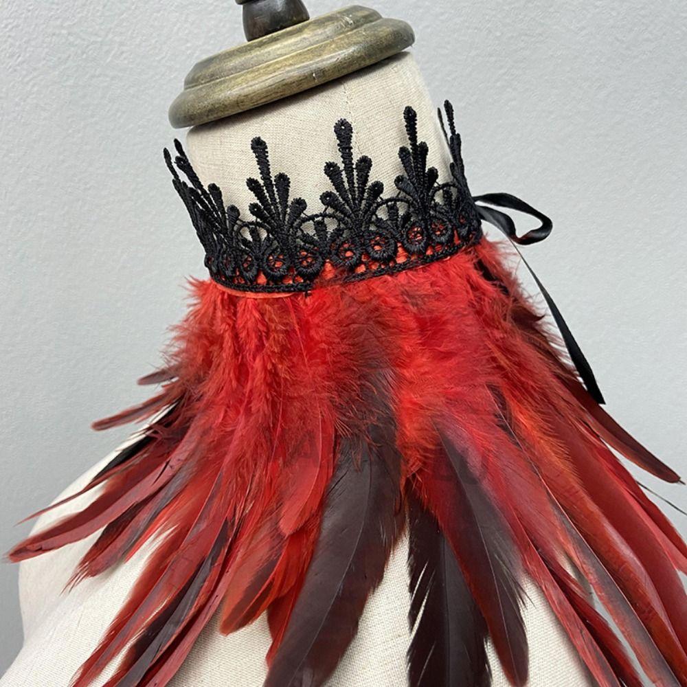 Victorian Gothic Stage Performance Party Costume Punk Lace Collar Feather Choker Necklace Neck Wrap